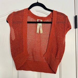 Vintage Y2K Moe Clothing Orange Metallic Sparkly Shimmer Bolero Shrug Cardigan